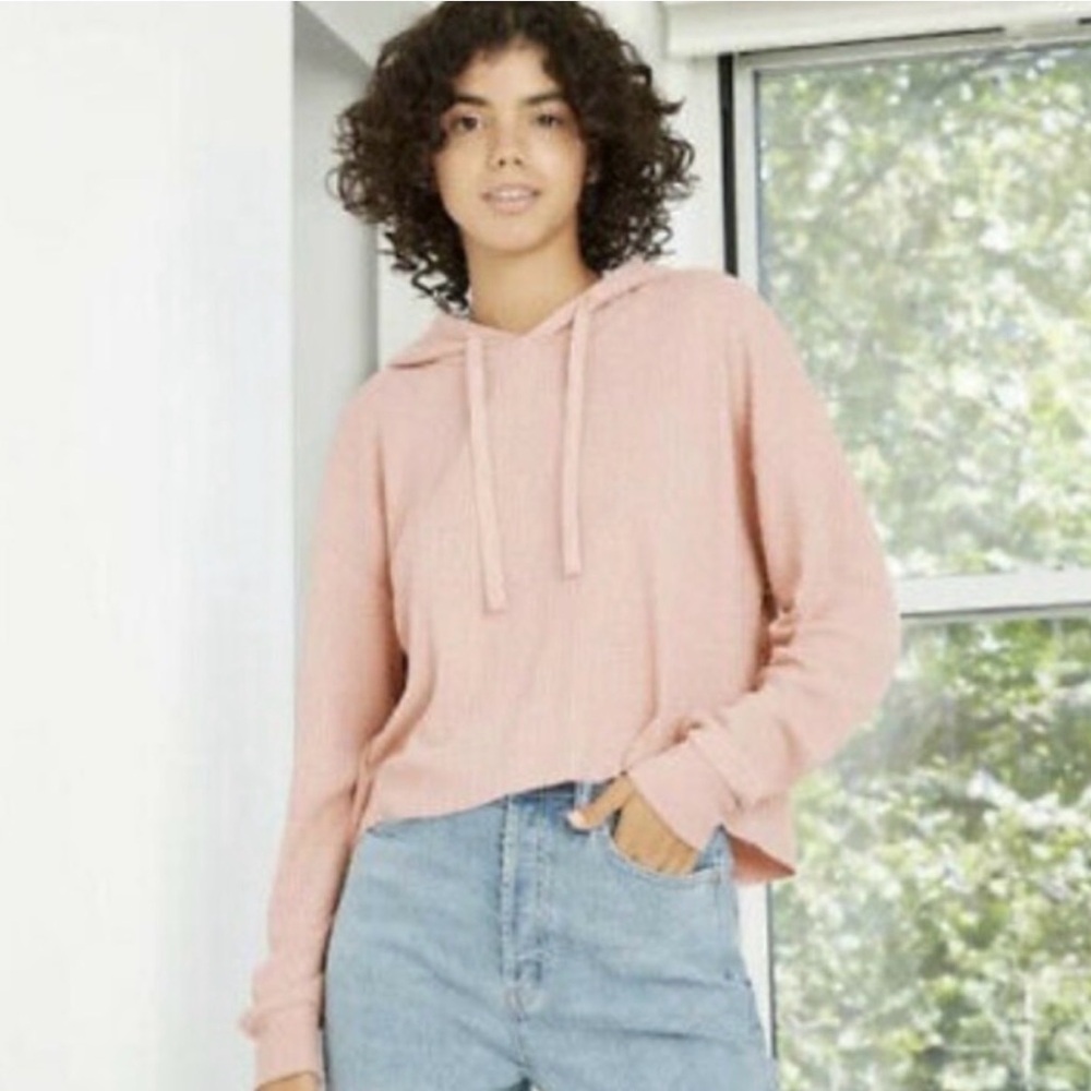 Wild Fable Pink Thermal Cropped Hoodie Top